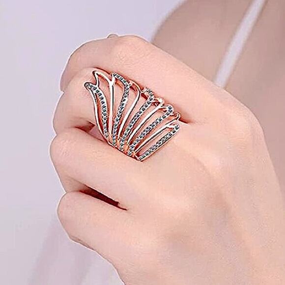 Rose Gold Angel Wing Ring, Cubic Zircon, Guardian, Gift for Her, Handmade - Picture 3 of 6